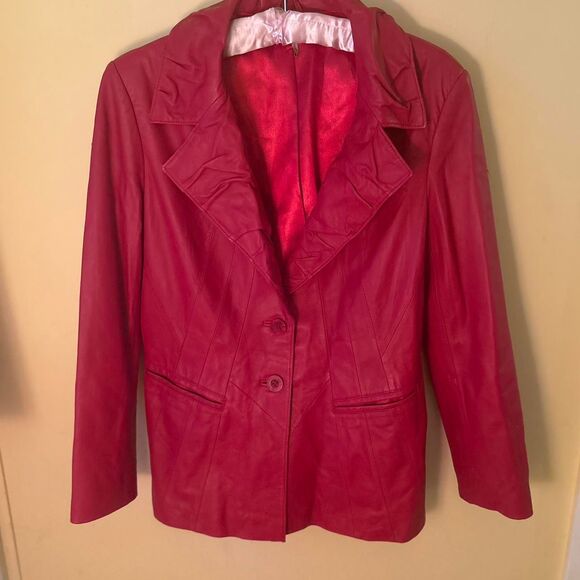 Women's Red Leather Jacket Retro Style by In Suede Size M - Picture 1 of 7